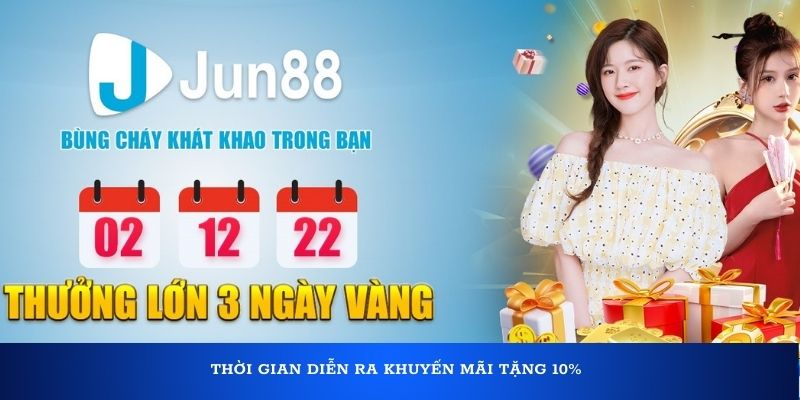 Thời gian diễn ra khuyến mãi tặng 10%